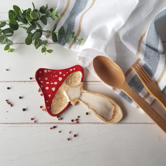 Amanita Muscaria Mushroom Spoon Rest Ceramic Utensil Holder