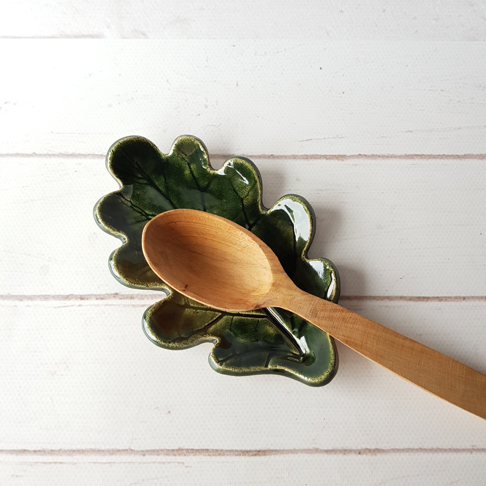 Ceramic Oak Leaf Spoon Rest Handmade Woodland Kitchen Decor Etsy