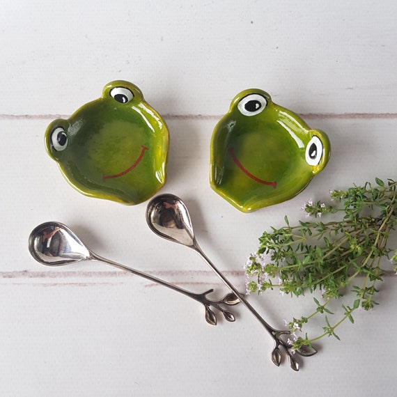 Frog Tea Bag Holder Ceramic Cute Green Froggy Spoon Rest Etsy