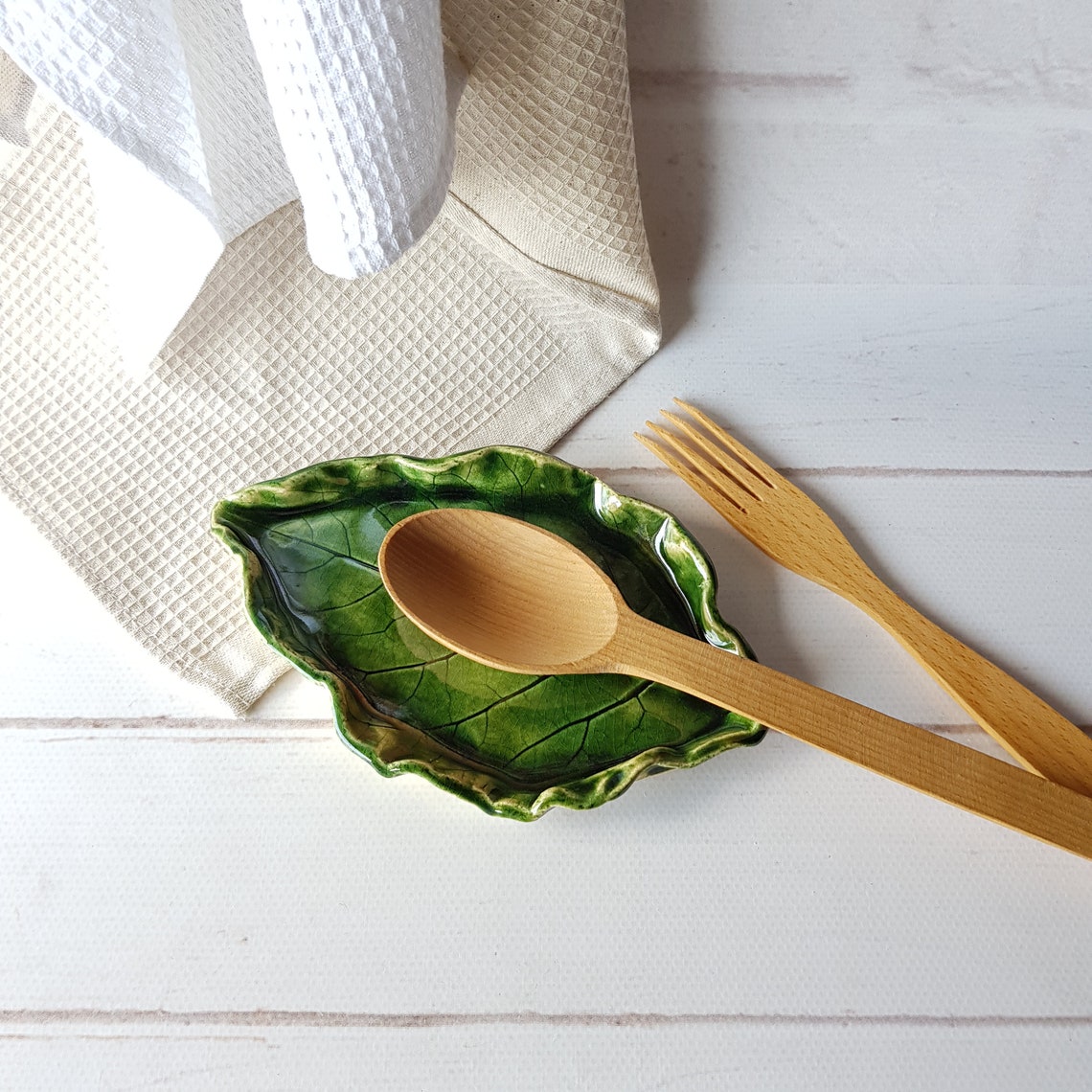 Ceramic leaf spoon rest handmade Kitchen green spoon rest Etsy
