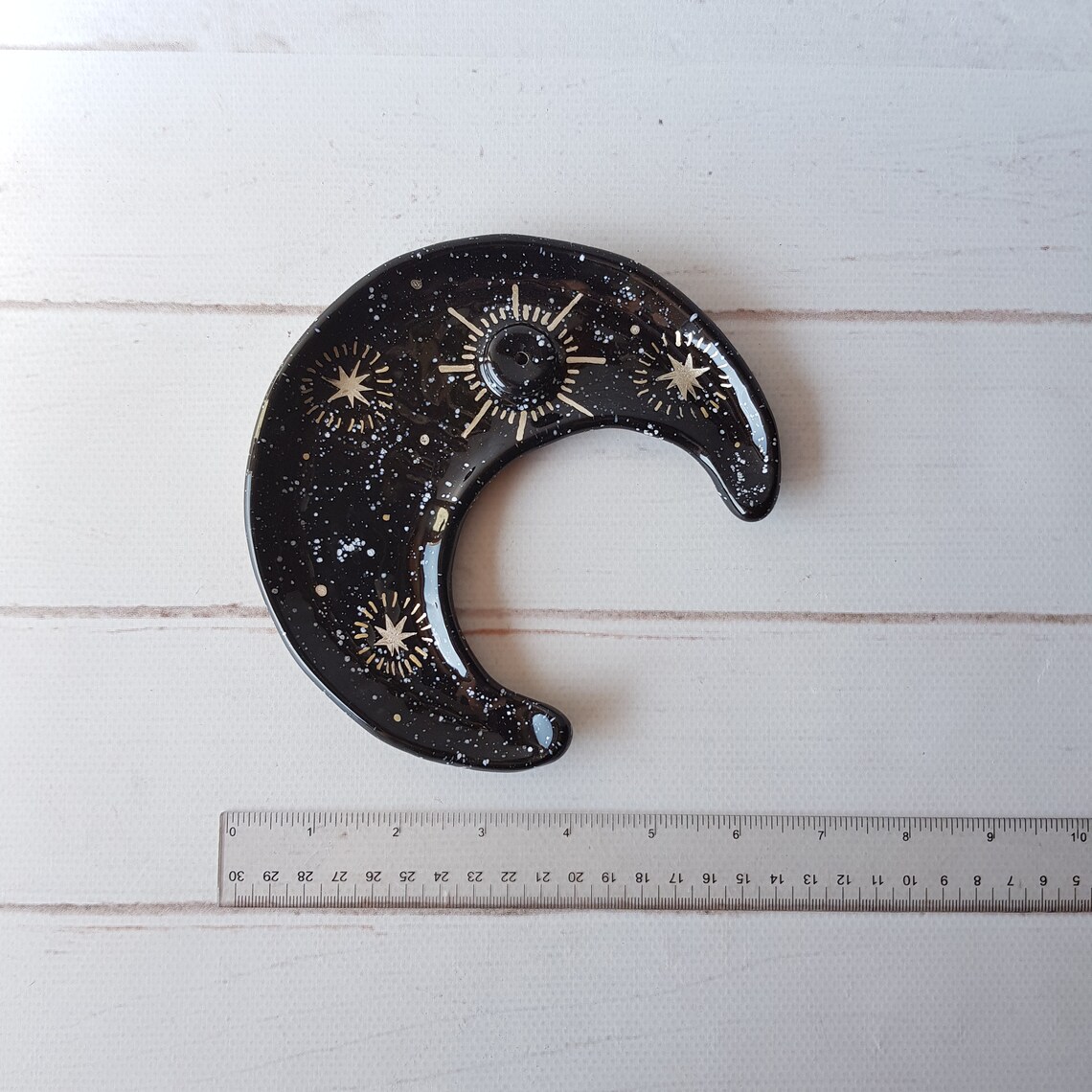 Crescent moon ceramic incense holder Moon incense burner Gold Etsy