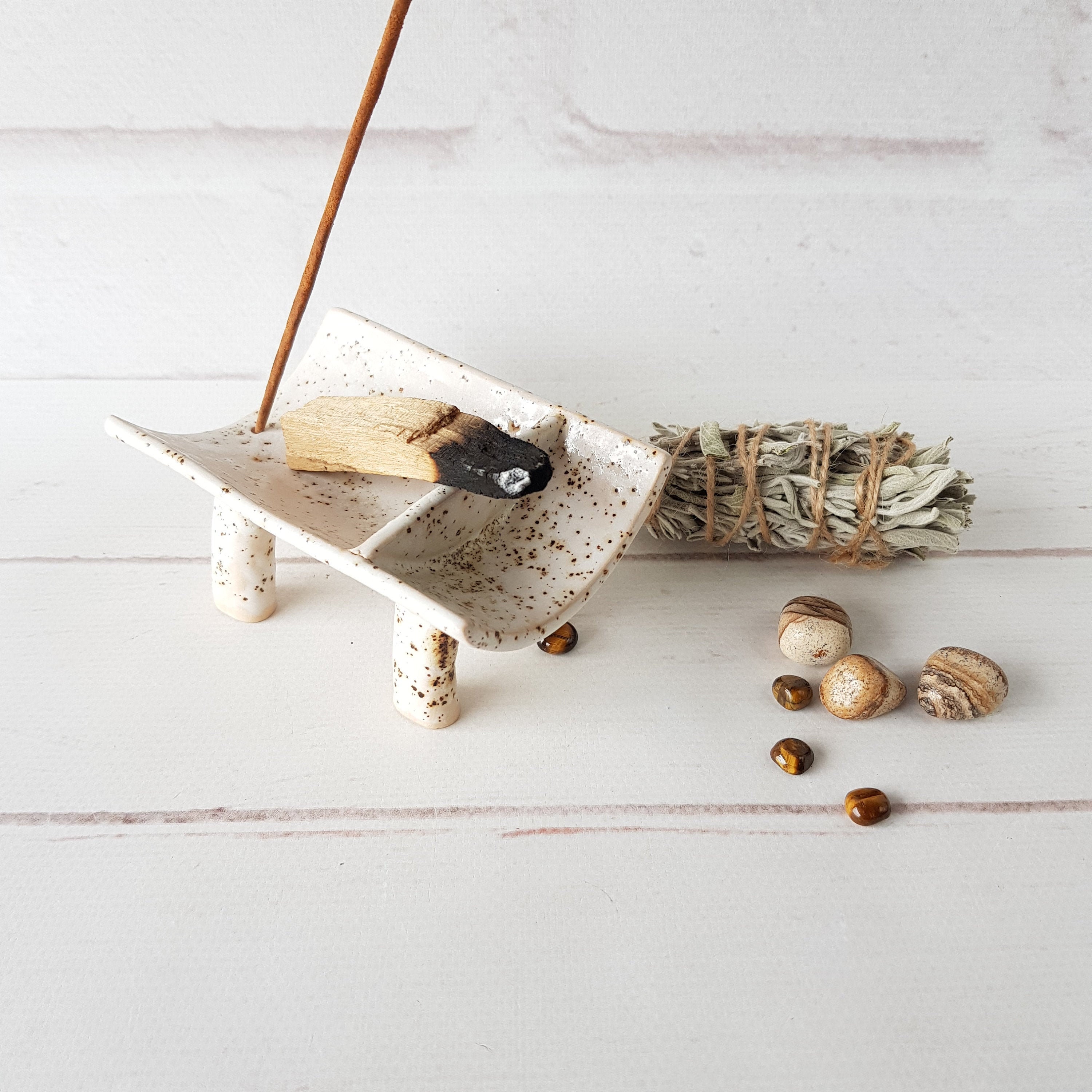 Ceramic Palo Santo Holder Minimalistic Smudge Holder White Incense Burner  Stress Relief Gift 