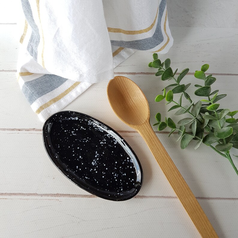 Black spoon rest Pottery utensil holder Ceramic minimalistic Etsy