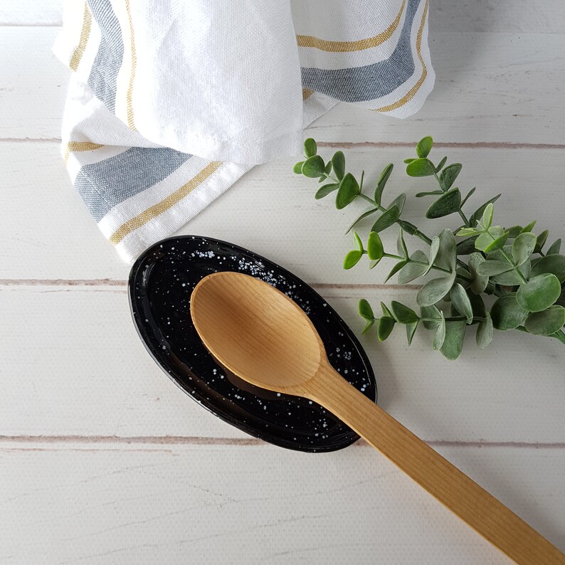 Black spoon rest Pottery utensil holder Ceramic minimalistic Etsy