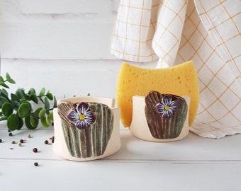 Handmade cacti napkin holder Cottagecore decor Ceramic cactus sponge holder