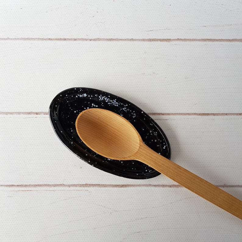 Black spoon rest Pottery utensil holder Ceramic minimalistic Etsy