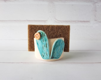 Ceramic cactus sponge holder Cottagecore decor Handmade cacti napkin holder