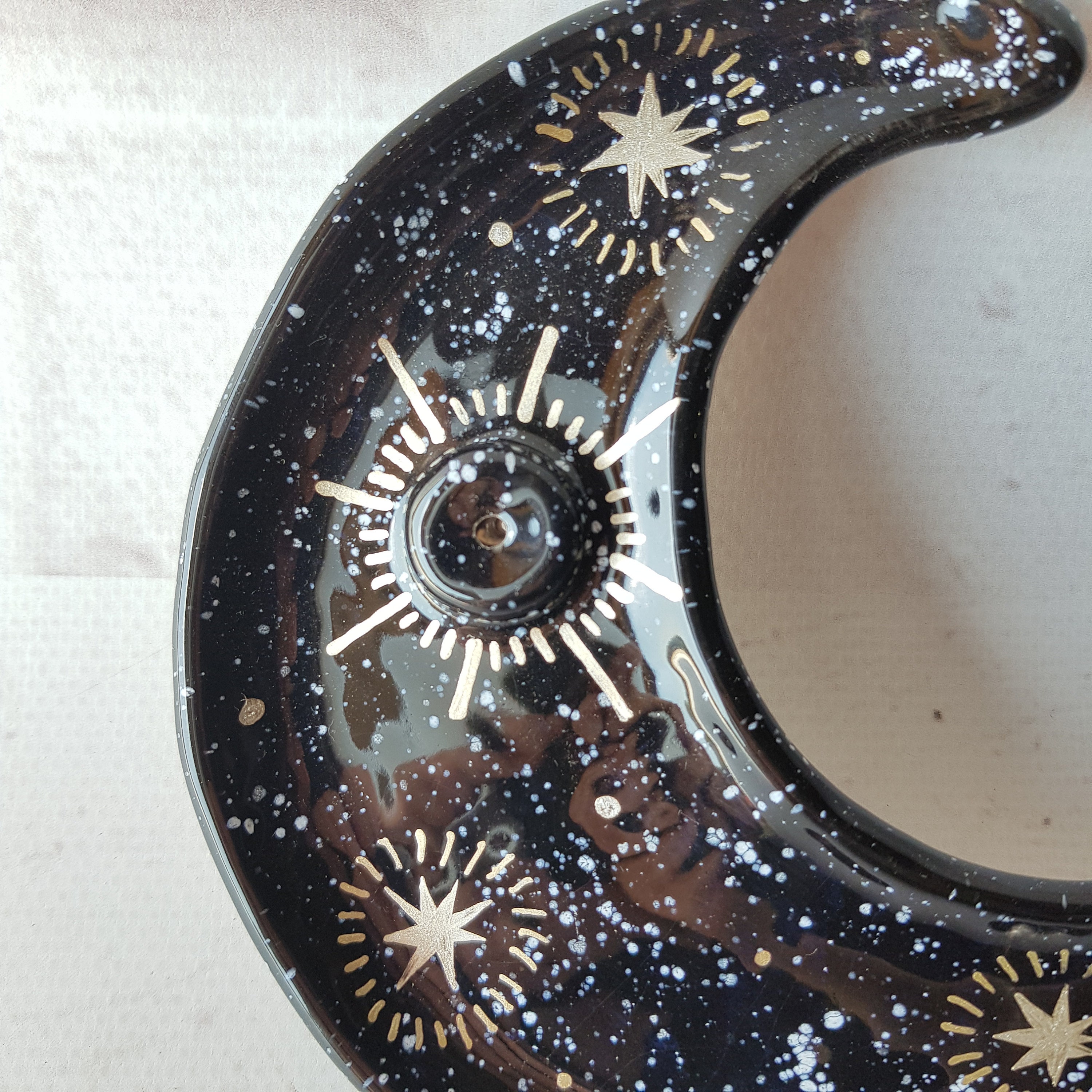 Crescent moon ceramic incense holder Moon incense burner Gold Etsy