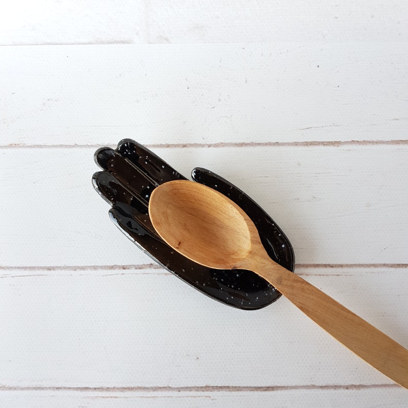 Ceramic hand spoon rest Black spoon rest Pottery utensil Etsy
