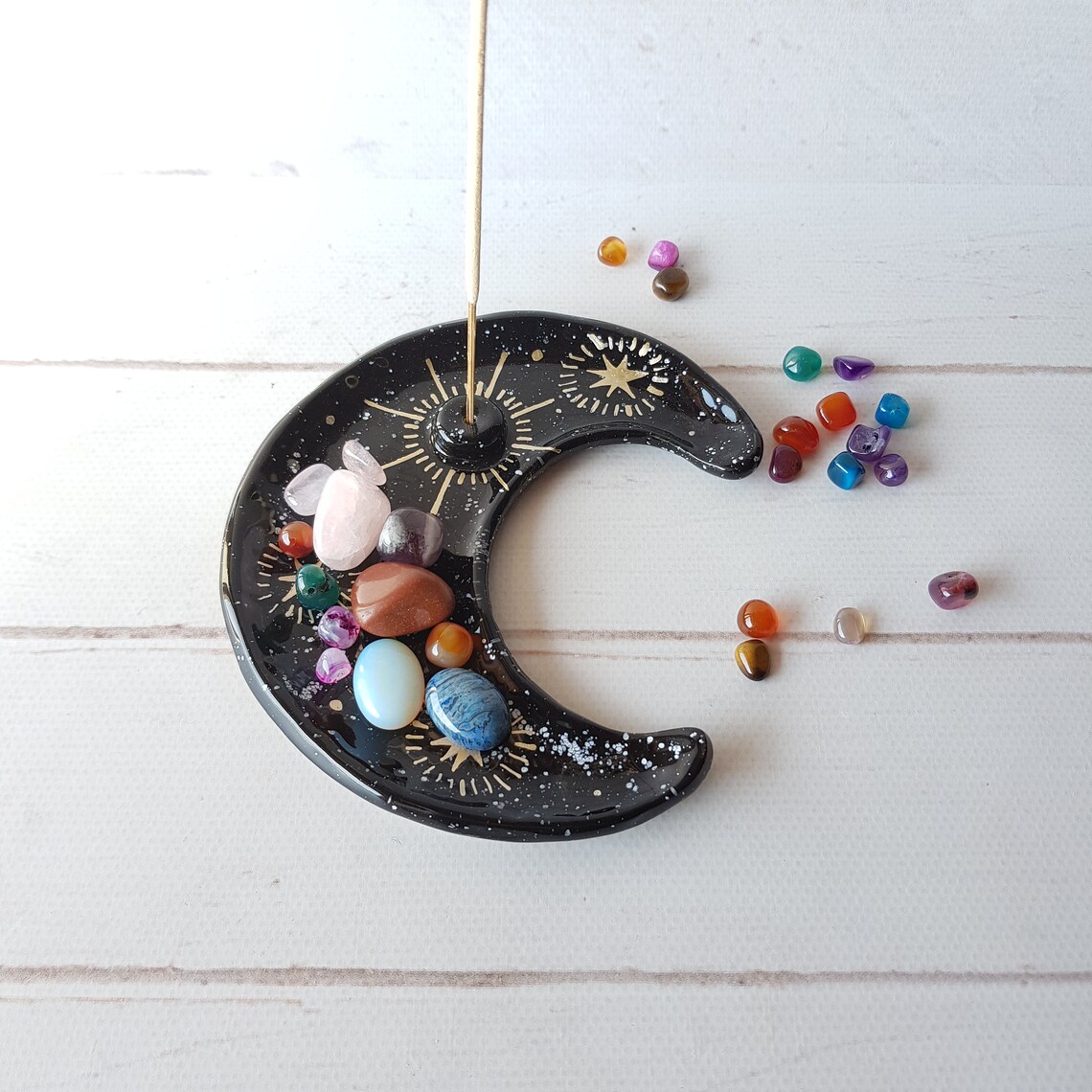 Crescent moon ceramic incense holder Moon incense burner Gold Etsy