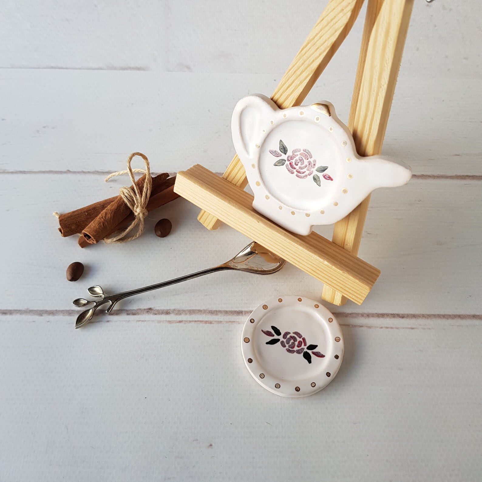 Coffee/Tea spoon holder with rose Rustic spoon rest Ceramic Etsy
