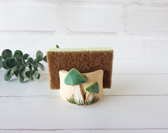 Ceramic green mushrooms sponge holder Amanita mushrooms napkin holder Cottagecore decor