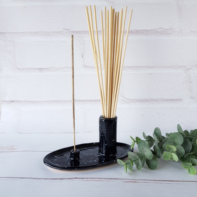 Ceramic black incense stick holder Pottery incense burner Aromatherapy gift Stress relief gift image 1