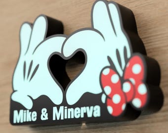 Mickey Inspired Heart Hands Custom Name LED sign