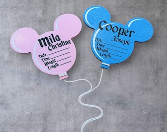 Personalized Mickey Balloon Birth Announcement Sign