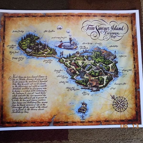 Vintage Disney 11" X 13.5" ( Tom Sawyer Map ) Collector's Poster Print - B2G1F