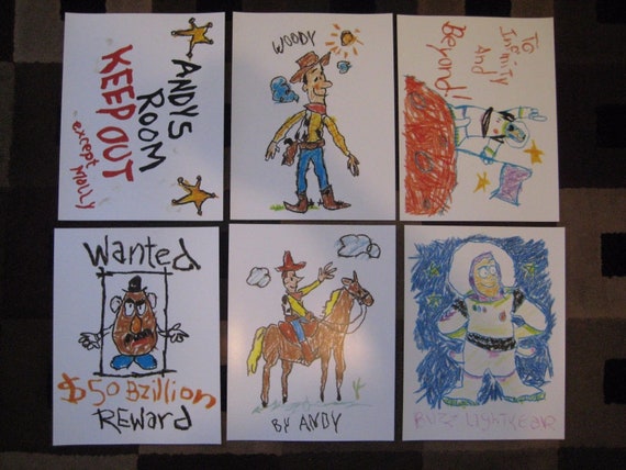 Toy Story Andy S Room Drawings 8 5 X 11 Collector S Prints Set Of 6
