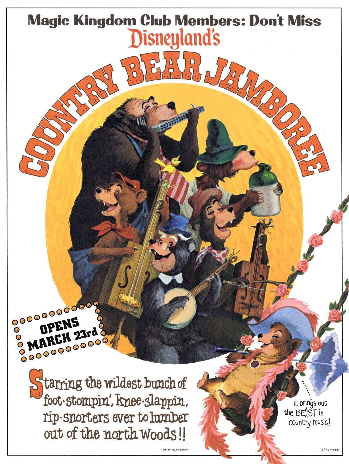 Vintage Disney 1972 ( Country Bear Jamboree ) Collector's Poster