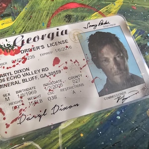 The Walking Dead Daryl Dixon Blood Spatter Cosplay Novelty Drivers License Prop