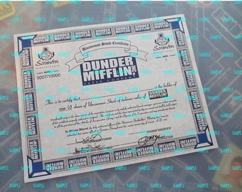 The Office -Dunder Mifflin Stock Certificate Repro Print