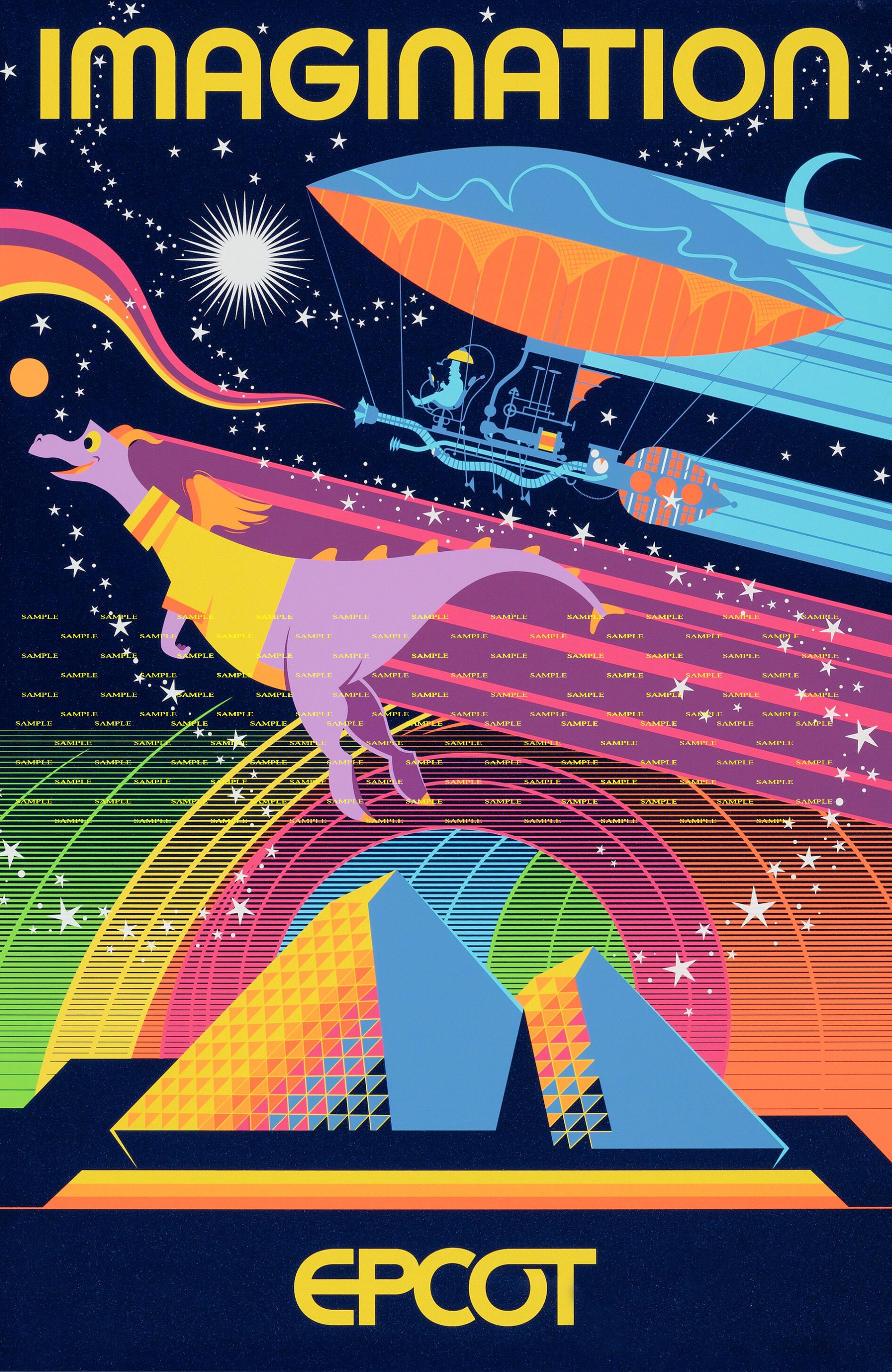 ようこそ深宇宙ジャーニーへ　エネルギーアート 1983 Epcot Journey Into Imagination Poster: Figment, Dreamfinder
