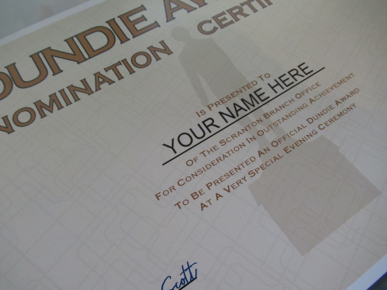 The Office Dundie Award Nomination Certificates Etsy