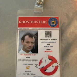 Ghostbusters 1984 Peter Venkman Custom Made I.D. Badge