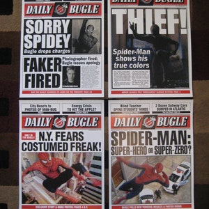 Spiderman Daily Bugle 11 x 15'' Front Page Prints Set of Four image 1