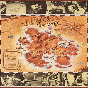Carte Peter Pan du pays imaginaire Disney, affiche de collection 27,4 x 30,5 cm B2G1F