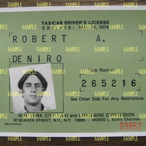 Taxi Driver Robert De Niro Cab License 8.5&quot; x 10.5&quot; Poster Print