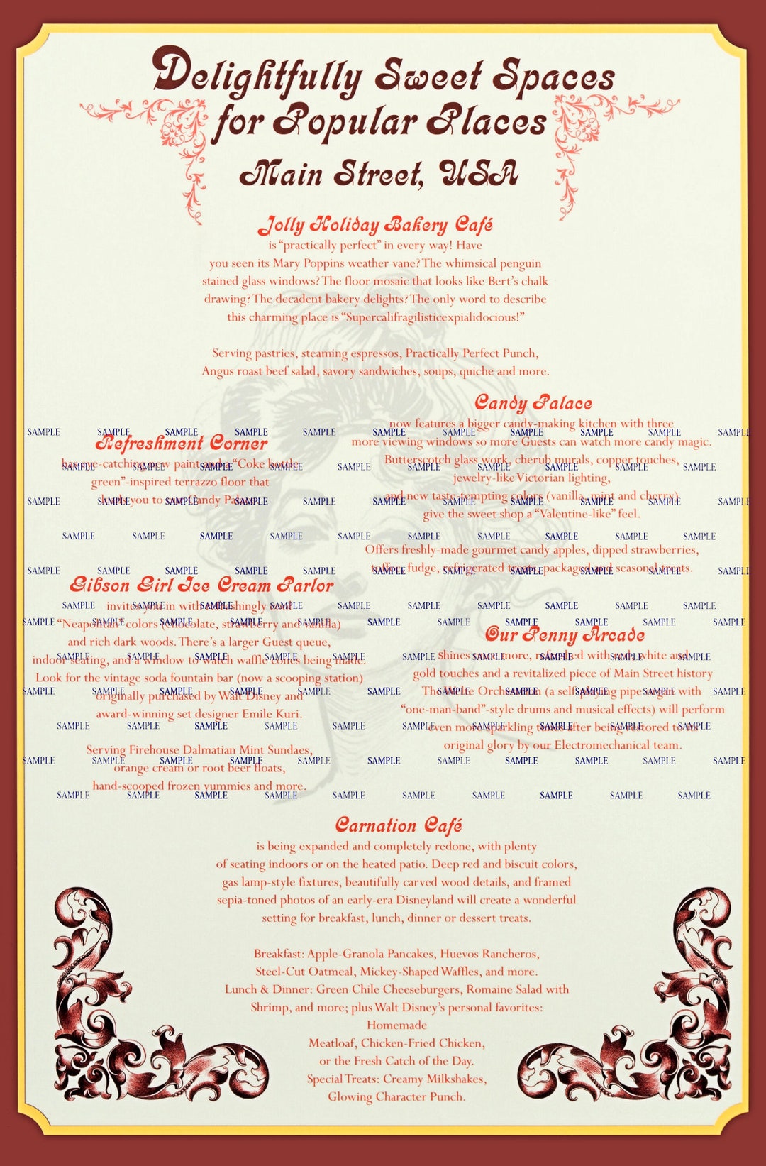 Disney Carnation Cafe MENU Collector's Poster Print B2G1F 11 X 17 Etsy