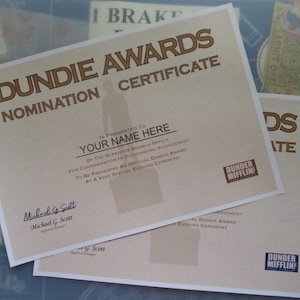 The Office - Dundie Award Nomination Certificates ( Personalized )