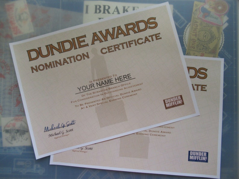 The Office Dundie Award Nomination Certificates - Etsy