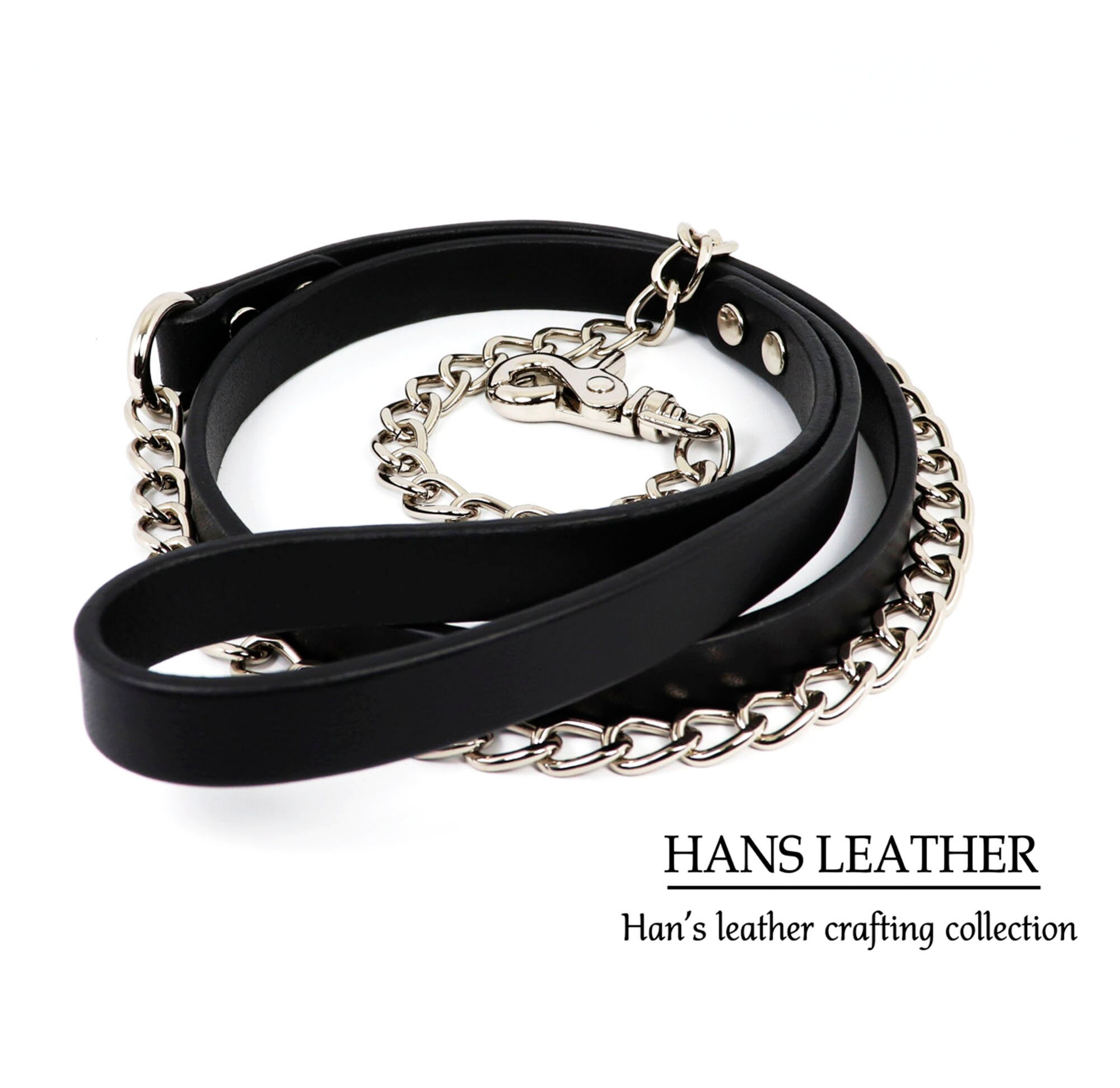 Silver chain Dog leather LeashItaly Vegetable Leather dog Etsy