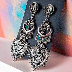 Mexican Milagro Heart with Evil Eye Earrings: When Love Needs a Bodyguard