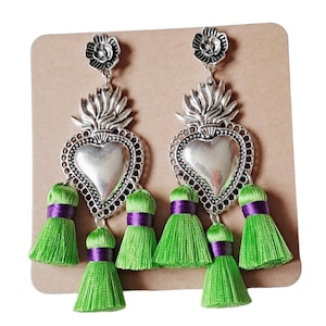 Mexican Gift For Her Milagro Sacred Heart Statement Oaxaca Sagrado Corazon Earrings