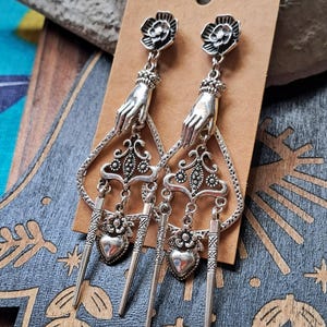 Mexican Milagro Heart Earrings Sacred Heart Earrings Boho Dangle Hand Earrings Mexican Wedding Jewelry Chicana Earrings Chicana Jewelry