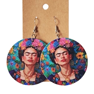 Frida Kahlo Ohrringe: Lebendige mexikanische Volkskunst Holzanhänger