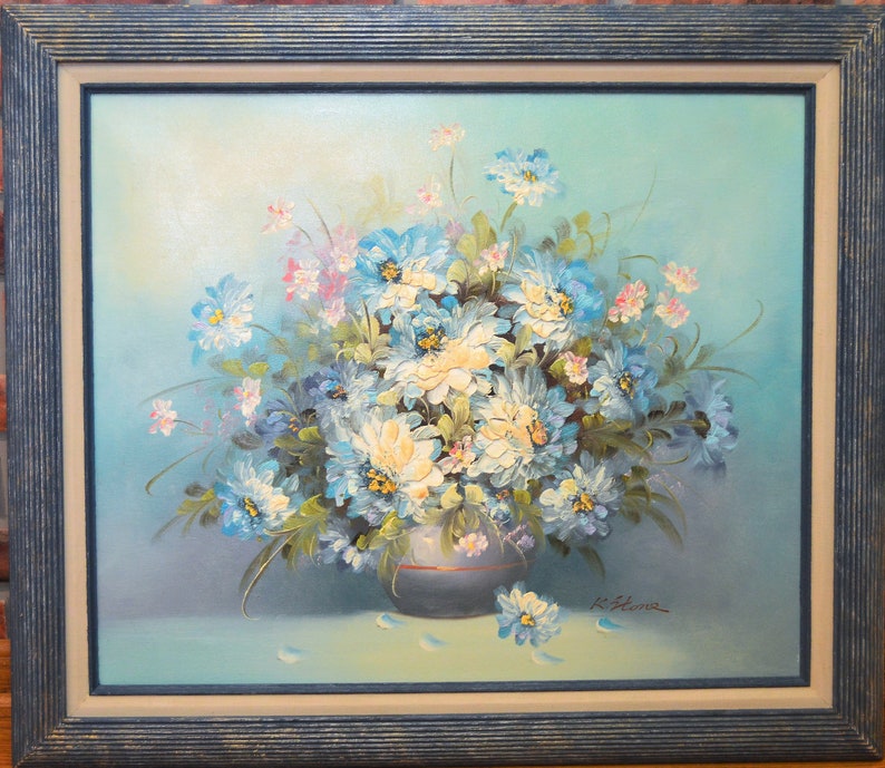 Vintage Original Oil Painting Flowers in Vase order Signed Framed