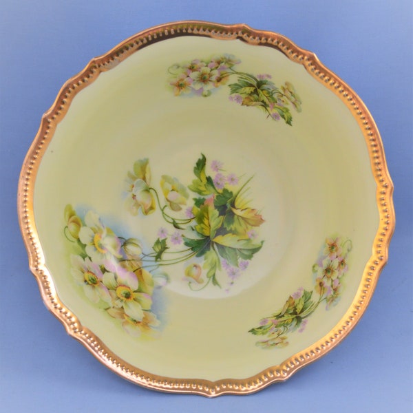 Antique P.K. Silesia Germany Serving Bowl Floral Yellow Gold