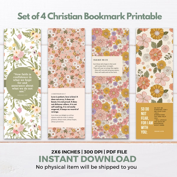 Printable Flower Bible Verse Bookmark Set, Aesthetic Christian Bookmarks,  Bible Quote PDF Bookmark Print, Pretty Cool Printable Book Mark