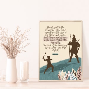David and Goliath Wall Art Decor Printable Christian Home Decoration Scripture Bible Verse Artwork Instant Digital Download Print