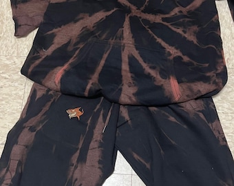 Brauner Tye Dye Jogginganzug mit Kapuze