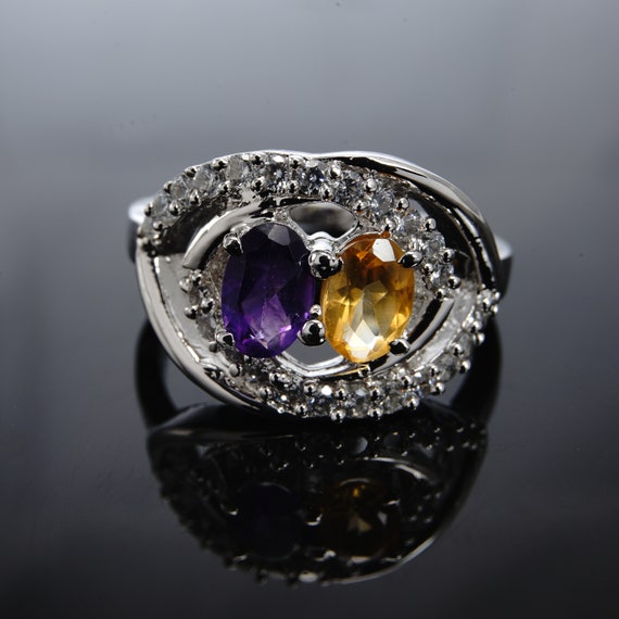 Buy Multi Gemstone Amethyst and Blue Topaz Designer Gold Plated Fashion  Statement Costume Ring birthday Gift Rings for Women/wife/friend-vr-090  Online in India - Etsy