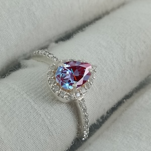Teardrop Alexandrite Ring- 925 Sterling Silver Ring- Engagement Ring- Promise Ring- Color Changing Stone June Birthstone- Gift For Her