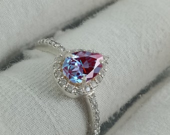 Teardrop Alexandrite Ring- 925 Sterling Silver Ring- Engagement Ring- Promise Ring- Color Changing Stone June Birthstone- Gift For Her