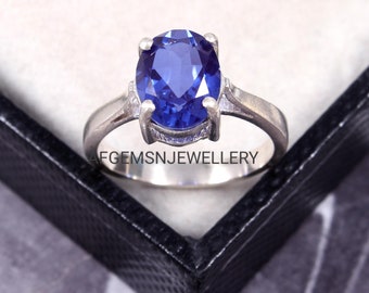 Royal Blue Tanzanite Ring- Sterling Silver Ring- Oval Cut Tanzanite Engagement Ring- Promise Ring- December Birthstone Anniversary Gift