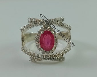 Bague de mariage-Ruby Ring-Engagement Ring-Sterling Silver-Oval Cut-Red Gemstone Ring-Ruby Jewelry Ring