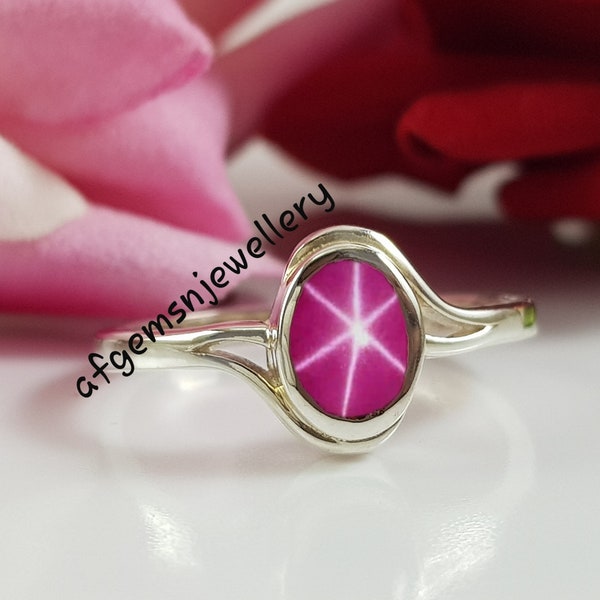 Engagement Ring Lindy Pink Star Ring 6 Ray Star Ring Ruby Star Ring in 925 Sterling Silver
