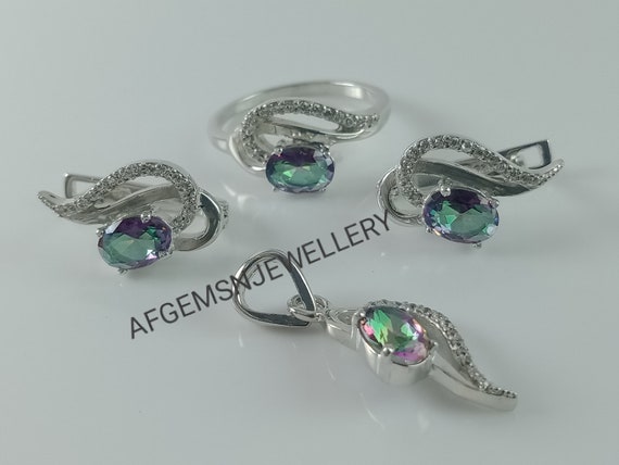 Mystic Topaz Jewelry Set pendant earring and Topaz Ring Set 925 Silver Jewelry Set gemstone Jewelry Set anniversary Topaz Jewelry Set Etsy UK